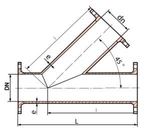 All flanged tee with 45 branch