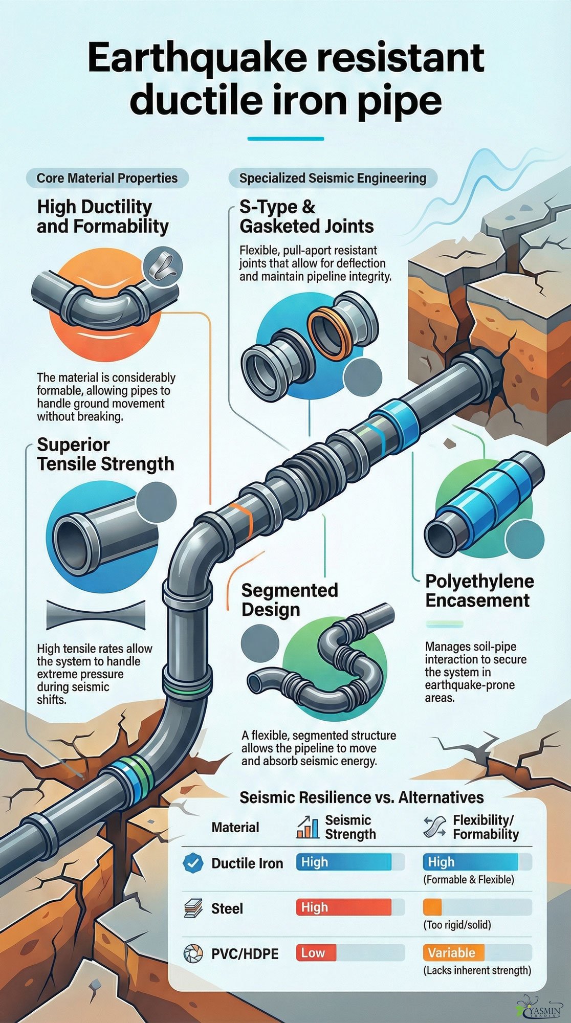 Earthquake resistant ductile iron infographic