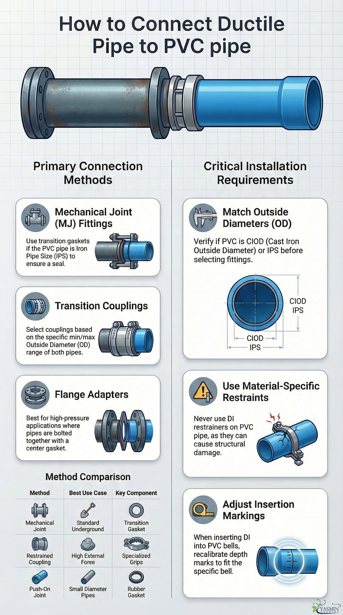 connect ductile pipe pvc pipe infographic