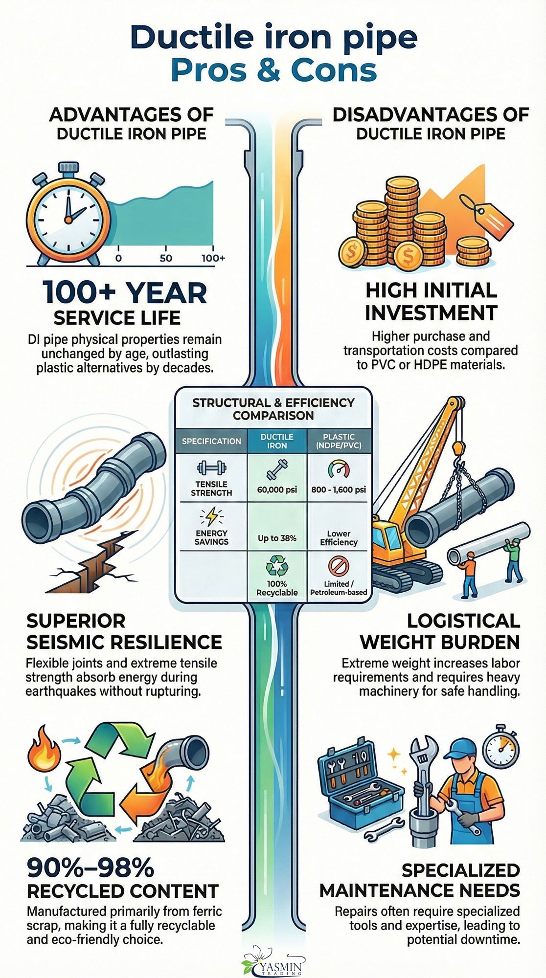 ductile pipe advantages disadvantages infographic