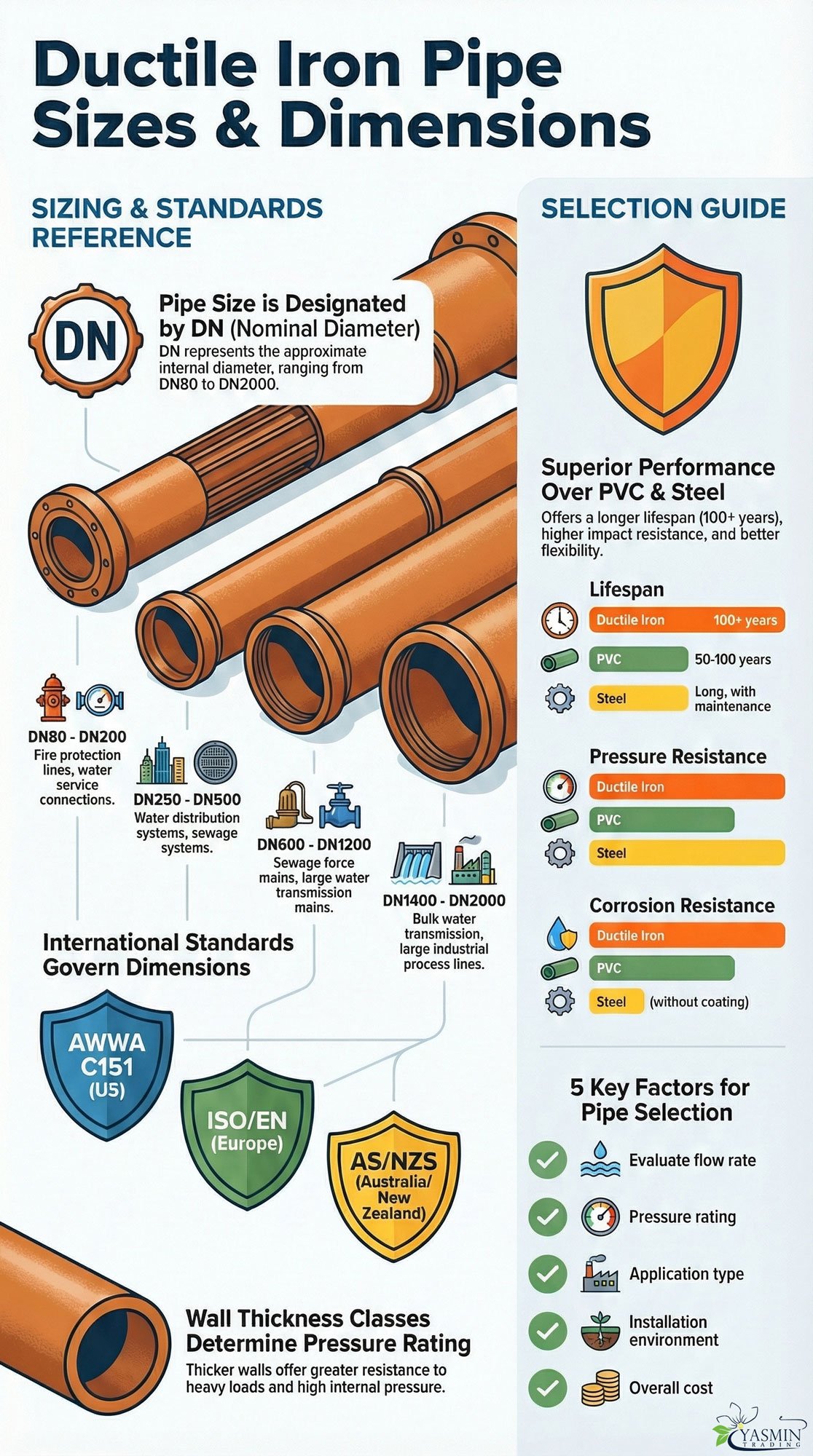 Ductile iron pipe sizes dimensions Infographic
