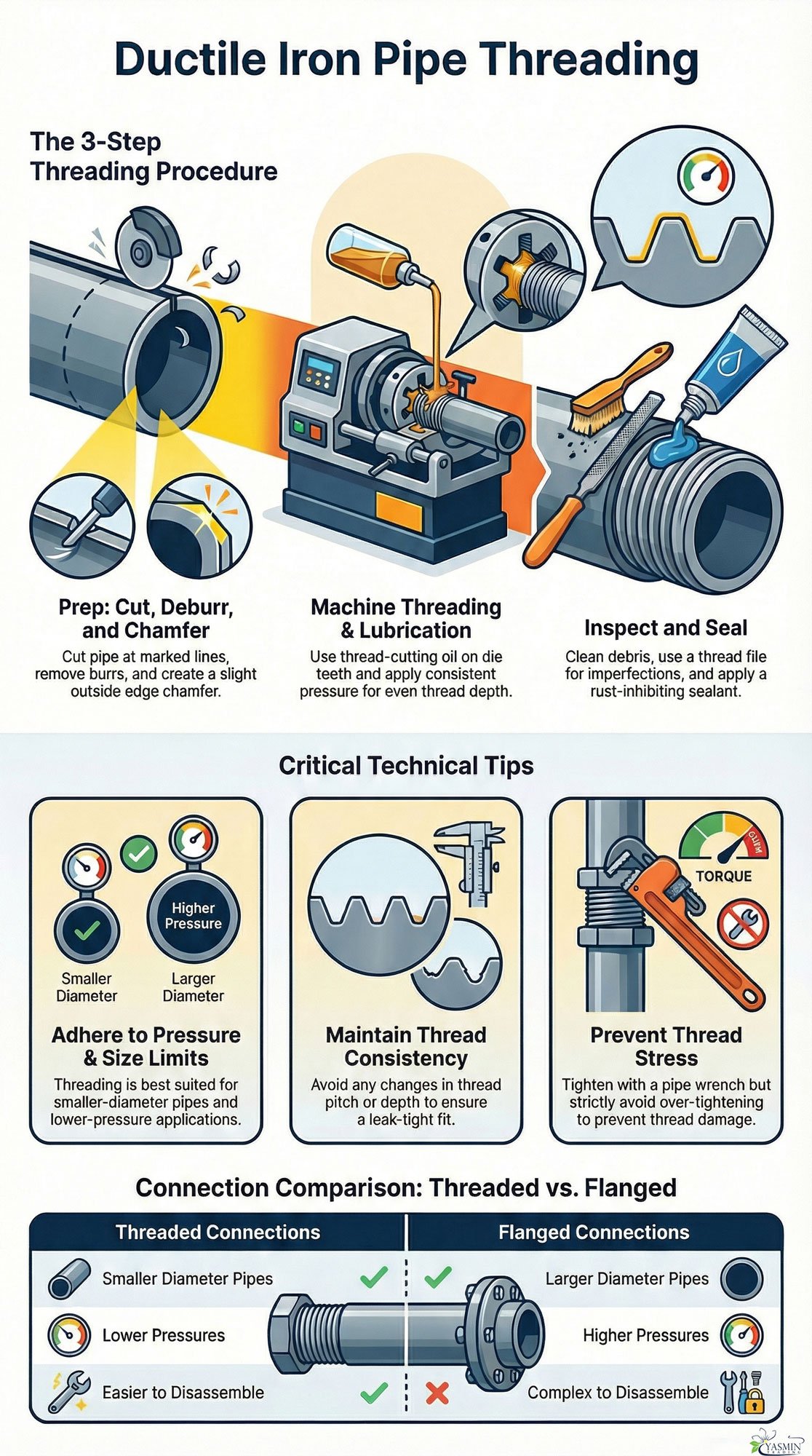 ductile iron pipe threading infographic